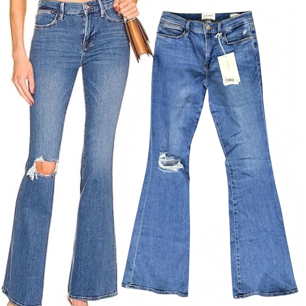 FRAME Denim Le High Flare Distressed Jeans Blue 29